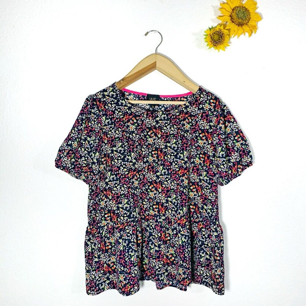 Anthropologie W5 Floral Colorful Skirted Puffy Short Sleeve Blouse Size XL Women